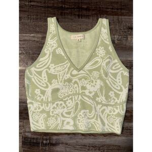 Pacsun LA Hearts Green White Paisley V Neck Cropped Tank Top